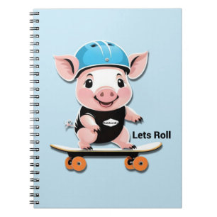 Cartoon Baby Pig Reiten Ein Skateboard Lasse Roll, Notizblock