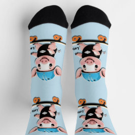 Cartoon Baby Pig Reiten Ein Skateboard Lasse Roll, Socken