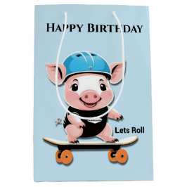 Cartoon Baby Pig Skateboarding Lasse Roll, Mittlere Geschenktüte