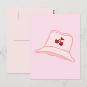 Cartoon-Baby-Rosa-Coquette-Kirsch-Eimerhut Postkarte