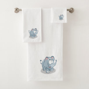 Cartoon Babyelefant, der in den Himmel schaut Badhandtuch Set