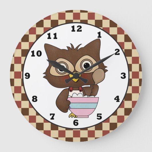 Cartoon Backowl Kitchenuhr Große Wanduhr (Vorderseite)