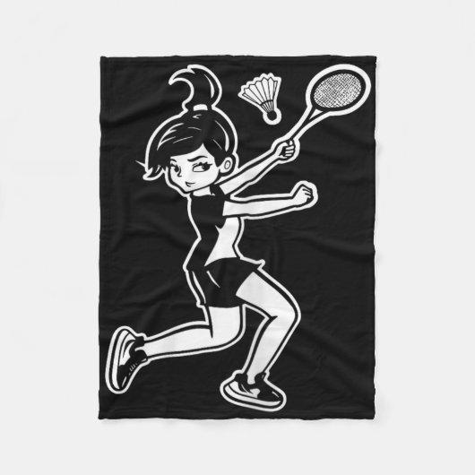 Cartoon Badminton Woman Shuttle Player Fleecedecke (Vorderseite)