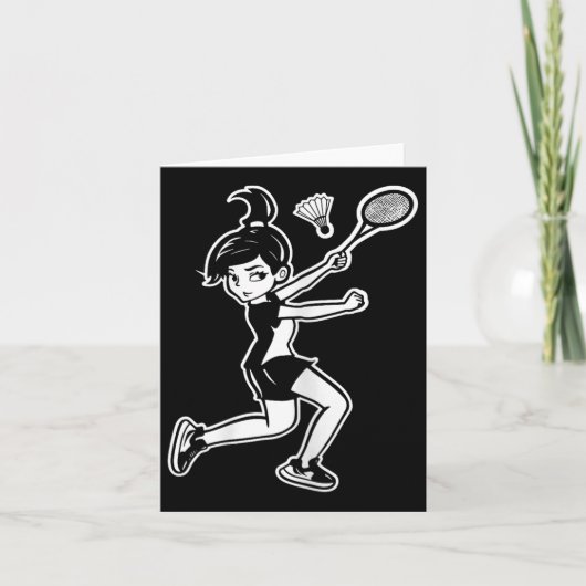 Cartoon Badminton Woman Shuttle Player Karte (Vorderseite)