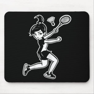 Cartoon Badminton Woman Shuttle Player Mousepad