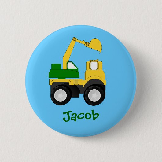 Cartoon-Bagger - personalisiertes Namensgeschenk Button (Vorderseite)