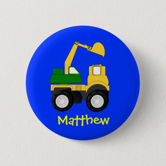 Cartoon-Bagger - personalisiertes Namensgeschenk Button (Vorderseite)