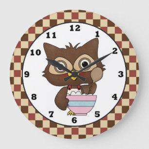 Cartoon Baking Owl Kitchen wall clock Große Wanduhr