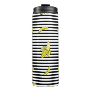 Cartoon Bananenflecken: Retro-Stil. Thermosbecher