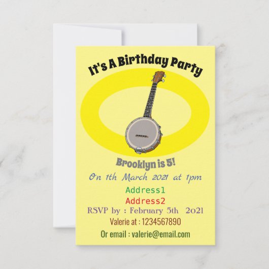 Cartoon Banjo Einladung (Vorderseite)