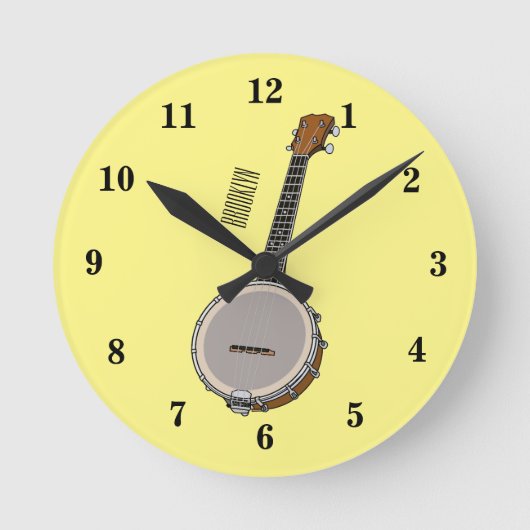 Cartoon Banjo Runde Wanduhr (Vorderseite)