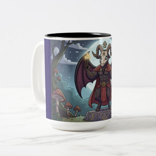 Cartoon Baphomet Zweifarbige Tasse (Vorderseite Links)