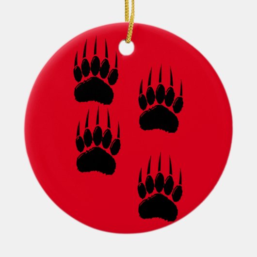 Cartoon Bärenspuren in Schwarz Keramik Ornament (Vorne)