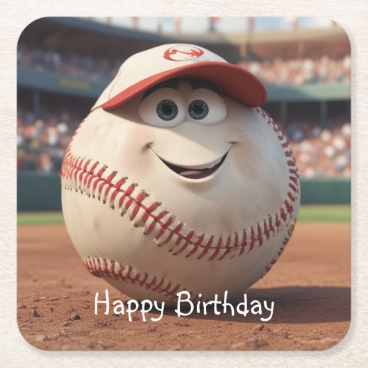 Cartoon Baseball Geburtstag Rechteckiger Pappuntersetzer (Vorderseite)