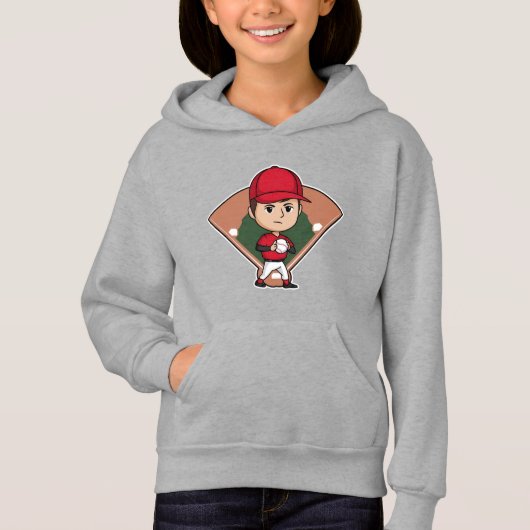 Cartoon Baseball Player Pitcher Hoodie (Vorderseite)