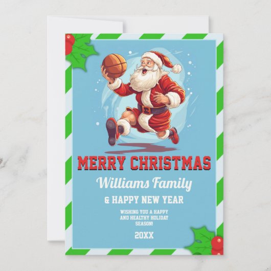 Cartoon Basketball santa Einladung (Vorderseite)