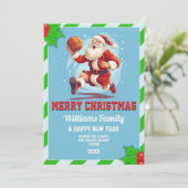 Cartoon Basketball santa Einladung (Stehend Vorderseite)