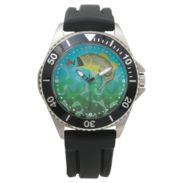 Cartoon Bass Fishing Armbanduhr (Vorderseite)