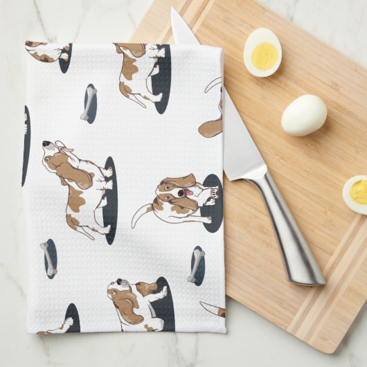 Cartoon Basset Hounds Dog Pattern Geschirrtuch (Viertel Falte)