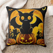 Cartoon Bat und Pumpkins unter Vollmond Kissen (Decke)