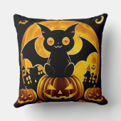 Cartoon Bat und Pumpkins unter Vollmond Kissen (Rückseite)