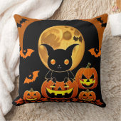 Cartoon Bat und Pumpkins unter Vollmond Kissen (Decke)