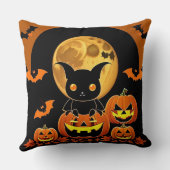 Cartoon Bat und Pumpkins unter Vollmond Kissen (Rückseite)