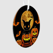 Cartoon Bat und Pumpkins unter Vollmond Ornament (Vorderseite)