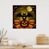 Cartoon Bat und Pumpkins unter Vollmond Poster (Küche)