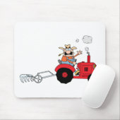 Cartoon-Bauer, der einen roten Traktor fährt Mousepad (Mit Mouse)