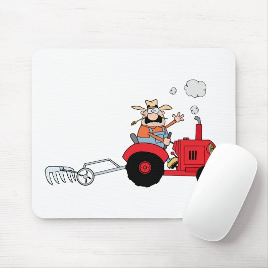 Cartoon-Bauer, der einen roten Traktor fährt Mousepad (Mit Mouse)
