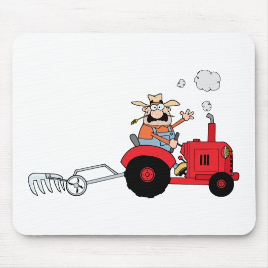 Cartoon-Bauer, der einen roten Traktor fährt Mousepad (Vorne)