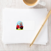 Cartoon Bauer mit rotem Traktor Adressaufkleber (Insitu)