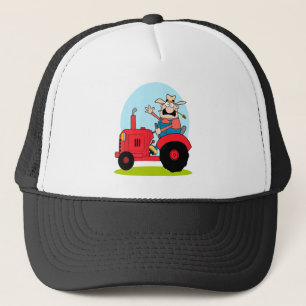 Cartoon Bauer mit rotem Traktor Truckerkappe