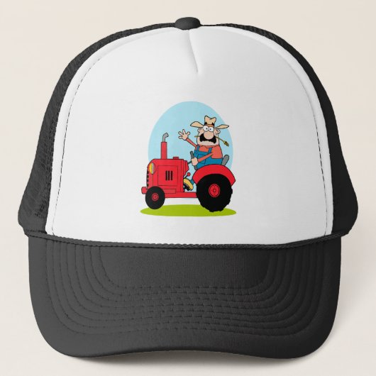 Cartoon Bauer mit rotem Traktor Truckerkappe (Vorderseite)