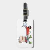 Cartoon-Bauer mit Wheelbarrow und Tools Gepäckanhänger (Vorderseite vertikal)