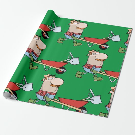 Cartoon-Bauer mit Wheelbarrow und Tools Geschenkpapier (Ungerollt)