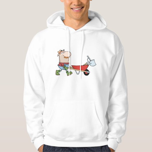 Cartoon-Bauer mit Wheelbarrow und Tools Hoodie (Vorderseite)