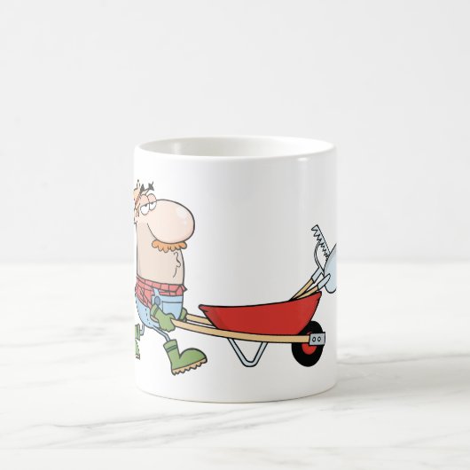 Cartoon-Bauer mit Wheelbarrow und Tools Kaffeetasse (Mittel)