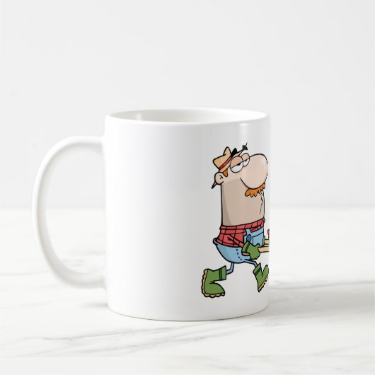 Cartoon-Bauer mit Wheelbarrow und Tools Kaffeetasse (Links)