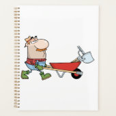 Cartoon-Bauer mit Wheelbarrow und Tools Planer (Vorderseite)