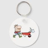 Cartoon-Bauer mit Wheelbarrow und Tools Schlüsselanhänger (Vorderseite)