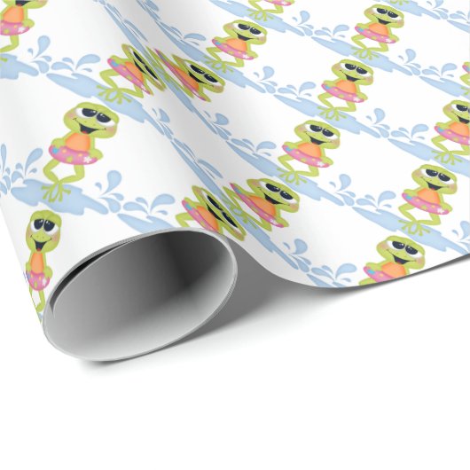 Cartoon Beach Frosch Verpackungspapier Geschenkpapier (Rolleneckpunkt)