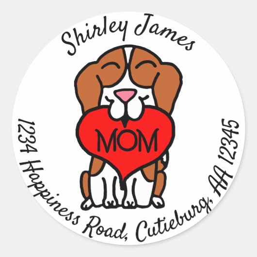 Cartoon Beagle Mama Personalisierte Adresse Runder Aufkleber (Vorderseite)