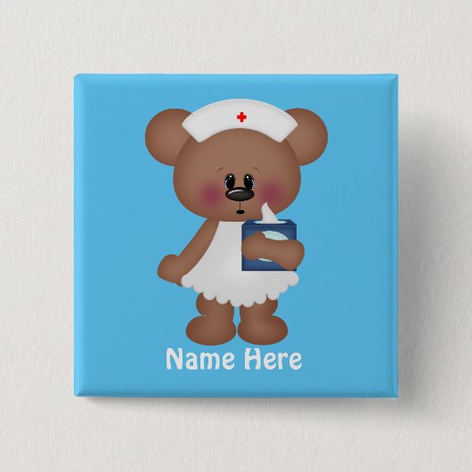Cartoon Bear hinzufügen Name Krankenschwester-Tast Button (Vorderseite)