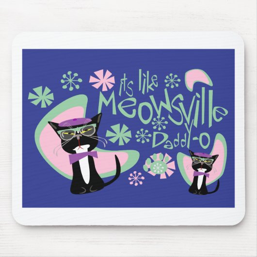 Cartoon Beatnik Character Fifties Cat Slogan Mousepad (Vorne)