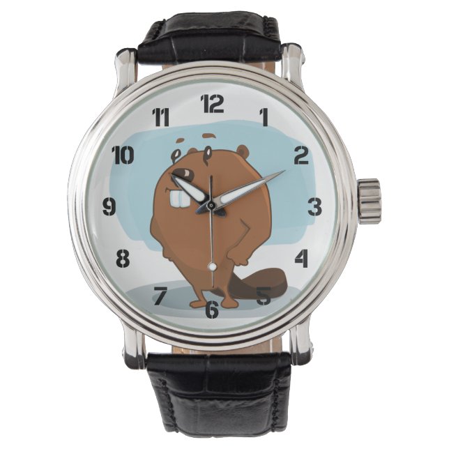 Cartoon Beaver Armbanduhr (Vorderseite)