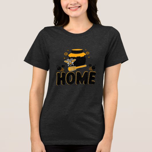 Cartoon Bee and Honey Jar "ZUHAUSE" T - Shirt (Vorderseite)