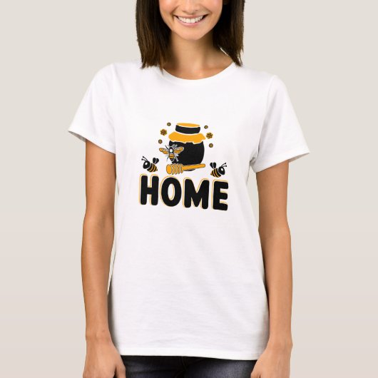 Cartoon Bee and Honey Jar "ZUHAUSE" T - Shirt (Vorderseite)