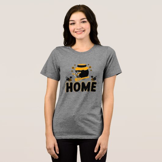 Cartoon Bee and Honey Jar "ZUHAUSE" T - Shirt (Vorderseite voll)